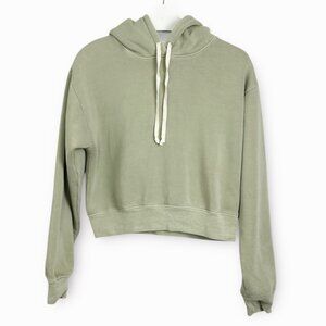 J Crew Heritage Fleece Cropped Hoodie Sage Green